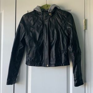Leather jacket with sweatshirt hoodie